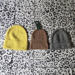Cozy Beanie Hats (Set of 3 - Yellow,  NWT Brown, and Gray)